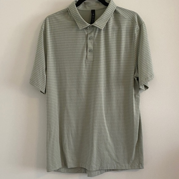 Lululemon Men's Evolution Short-Sleeve Polo Shirt Green White Striped Size XL - Picture 1 of 6